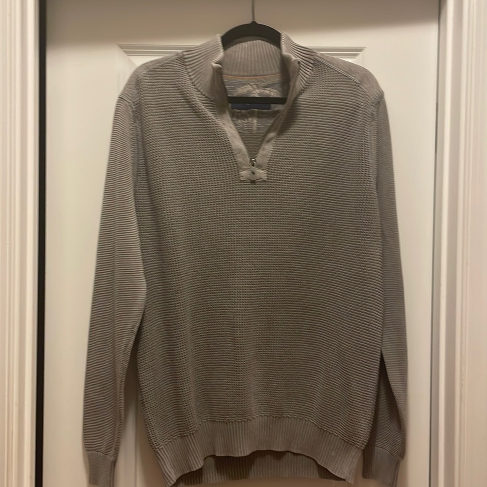 Tommy Bahama Men's 1/4 Zip Pullover Sweater Long Sleeve Gray Large